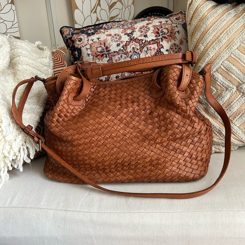 Valentina Brown Woven Leather Shoulder Bag